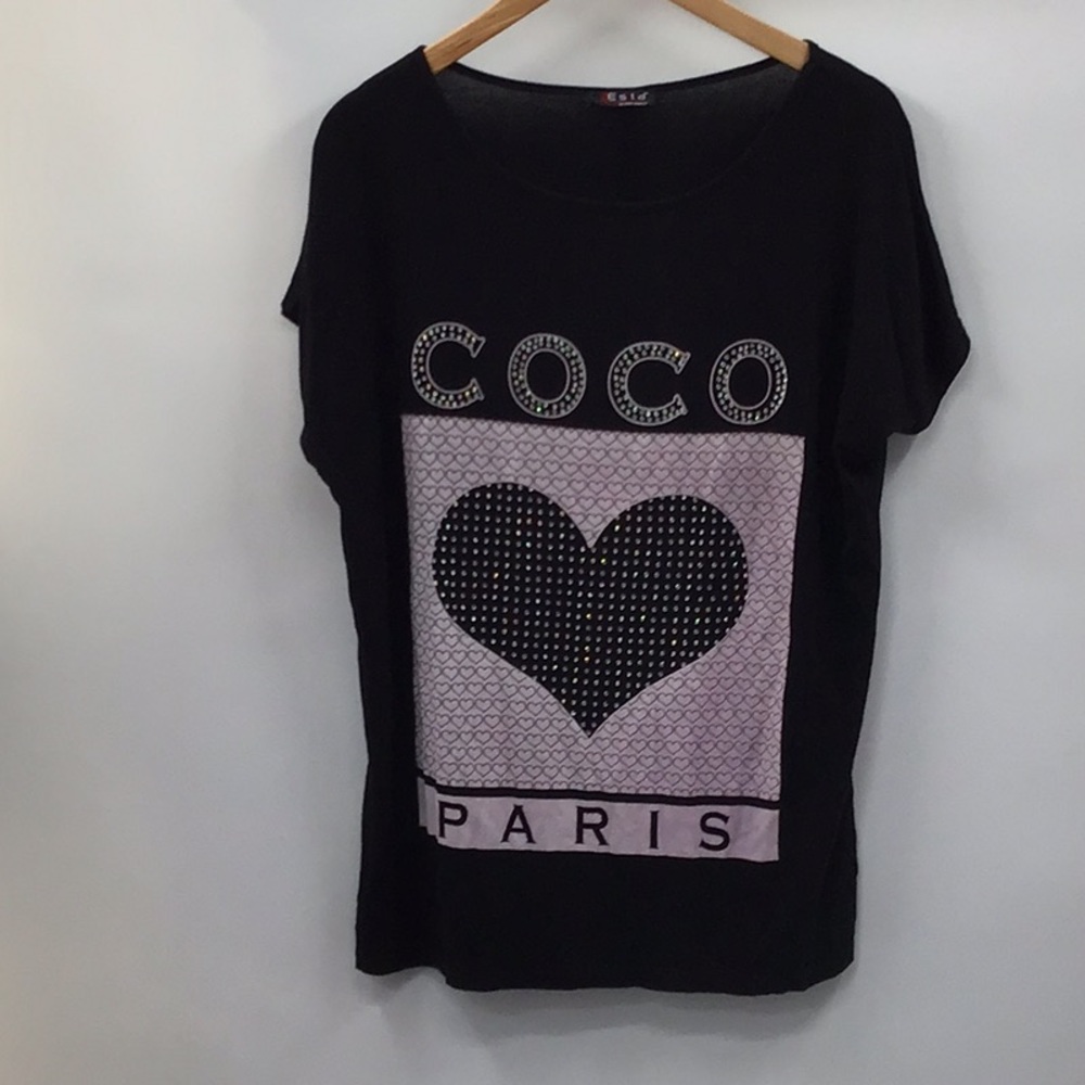 Black Graphic T-Shirt with Heart Design